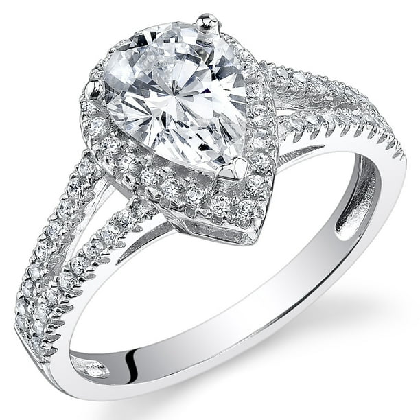 Peora 2.33 Ct Pear Cut Cubic Zirconia Engagement Ring in Rhodium
