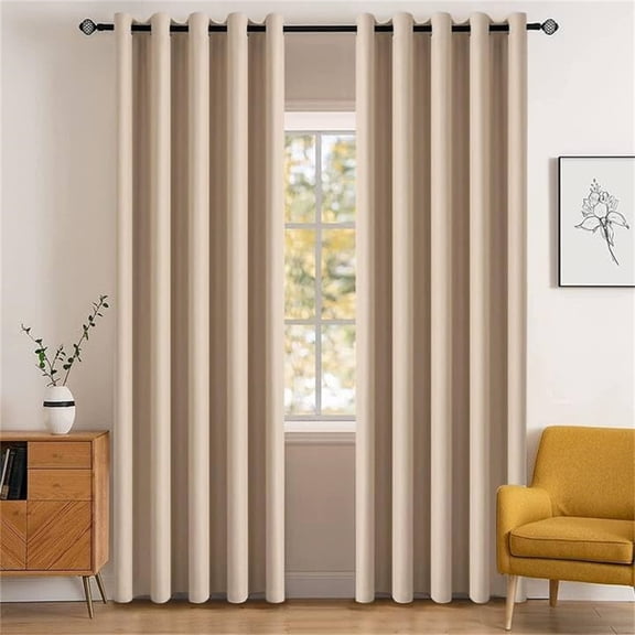 Room Darkening Curtains Thermal Insulated Drapes Solid Window Treatment Set Grommet Top Light Blocking Blackout Curtain for Living Room/Bedroom 2 Panels 66 x 84 inch Beige