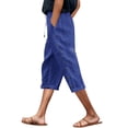 thumbnail image 1 of Pantalones capri ligeros de lino liso con cinturón y botones laterales para mujer - Pantalones cortos informales de cintura alta, 1 of 5