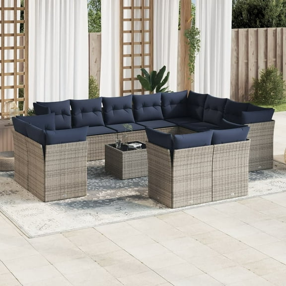 vidaXL 13 Piece Patio Sofa Set with Cushions Gray Poly Rattan