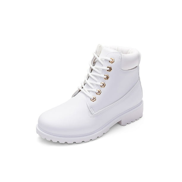 SIMANLAN Women Retro Biker Ankle Boots Lace Up Leather Chunky Heel