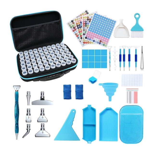 Diamond Storage Containers, Art Storage Box With Label, 60 Cans, Mesh Pocket Compartment, Funnel Art Accessories And Tools Kits Storage Box For Jewelry Beads