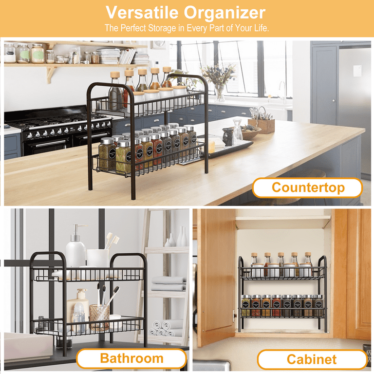 Tomorotec Stainless Steel Expandable Kitchen Storage Organizer Spice Rack  Cabinet Organization Shelves Heavy-Duty Rustproof Shelf, Adjustable Durable  Rack Space Saving Countertop Drawer Cabinet Pantry 