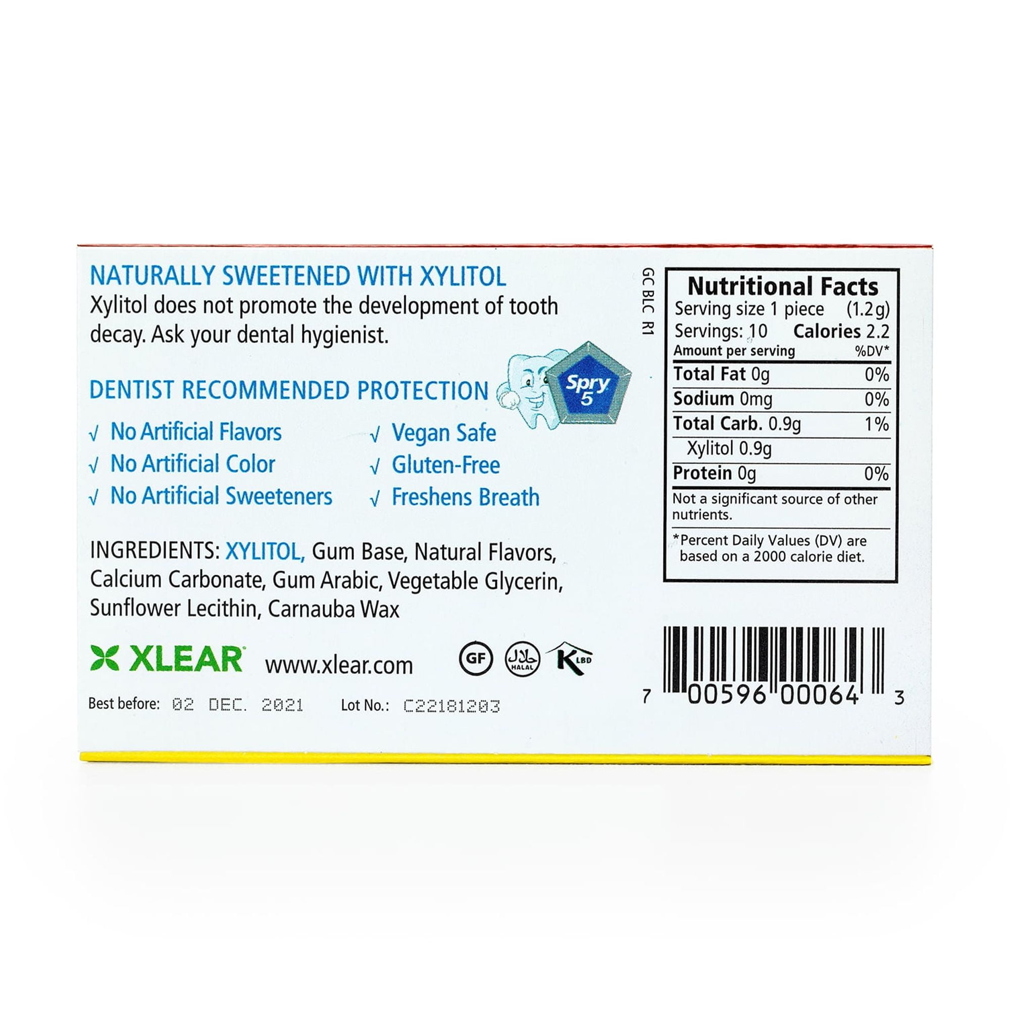 Spry Natural Xylitol Chewing Gum Aspartame-Free Sugar-Free Cinnamon 10 Piece Blister Cards 20 pack
