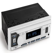 Pyle Bluetooth Marine In-Dash AM/FM Stereo Receiver, Wireless Music Streaming, Hands-Free Call Answering, MP3 Playback, USB/AUX (3.5mm) Input, Remote Control, Single DIN (White)
