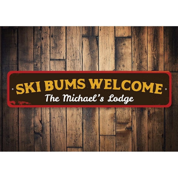 Ski Bums Welcome Novelty Decor, Metal Wall Sign - 4x18 Inches