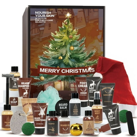 Advent Calendar 2025 for Men Christmas Gifts,24 Pcs Beard Grooming Bath & Body Care Sets for Holiday Gifts Idea