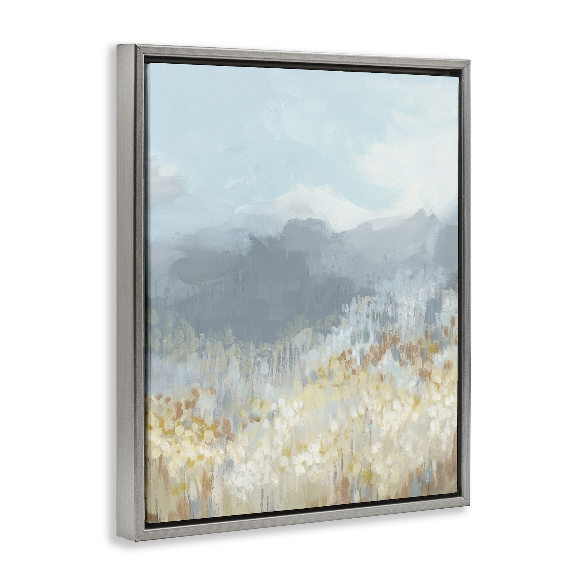 Stupell Industries Mountains & Countryside Landscape Painting Gray Floater Framed Art Print Wall Art, 17 x 21