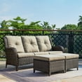 thumbnail image 3 of PARKWELL 3-Piece Patio Conversation Set,Cushioned Sofa with Ottomans,Outdoor Furniture Sets,Brown Wicker and Gray Cushion, 3 of 11