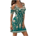 thumbnail image 2 of Vivianyo HD Hawaiian Dress for Women Plus Size Summer Dresses Print Short Sleeve Off Shoulder Round Neck Dress Mini Dress, 2 of 5