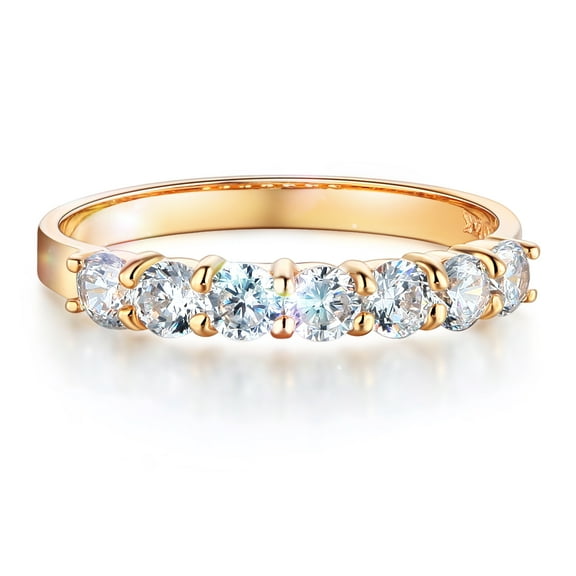 Wellingsale Ladies Solid 14k Yellow Gold Polished CZ Cubic Zirconia Round Cut Seven 7 Stone Anniversary Wedding Band - Size 4