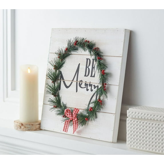 Home Reflections Wooden Wall Hanging with Faux Greenery