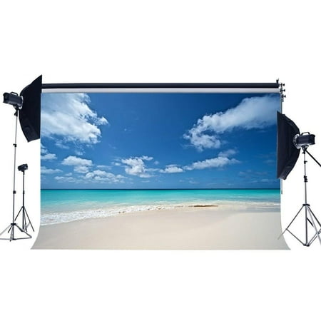 Image of ABPHOTO Polyester 7x5ft Sand Beach Backdrop Seaside Blue Sky White Cloud Nature Summer Journey Ocean Sailing Romantic Photography Background Girls Lover Wedding Party Photo Studio Props
