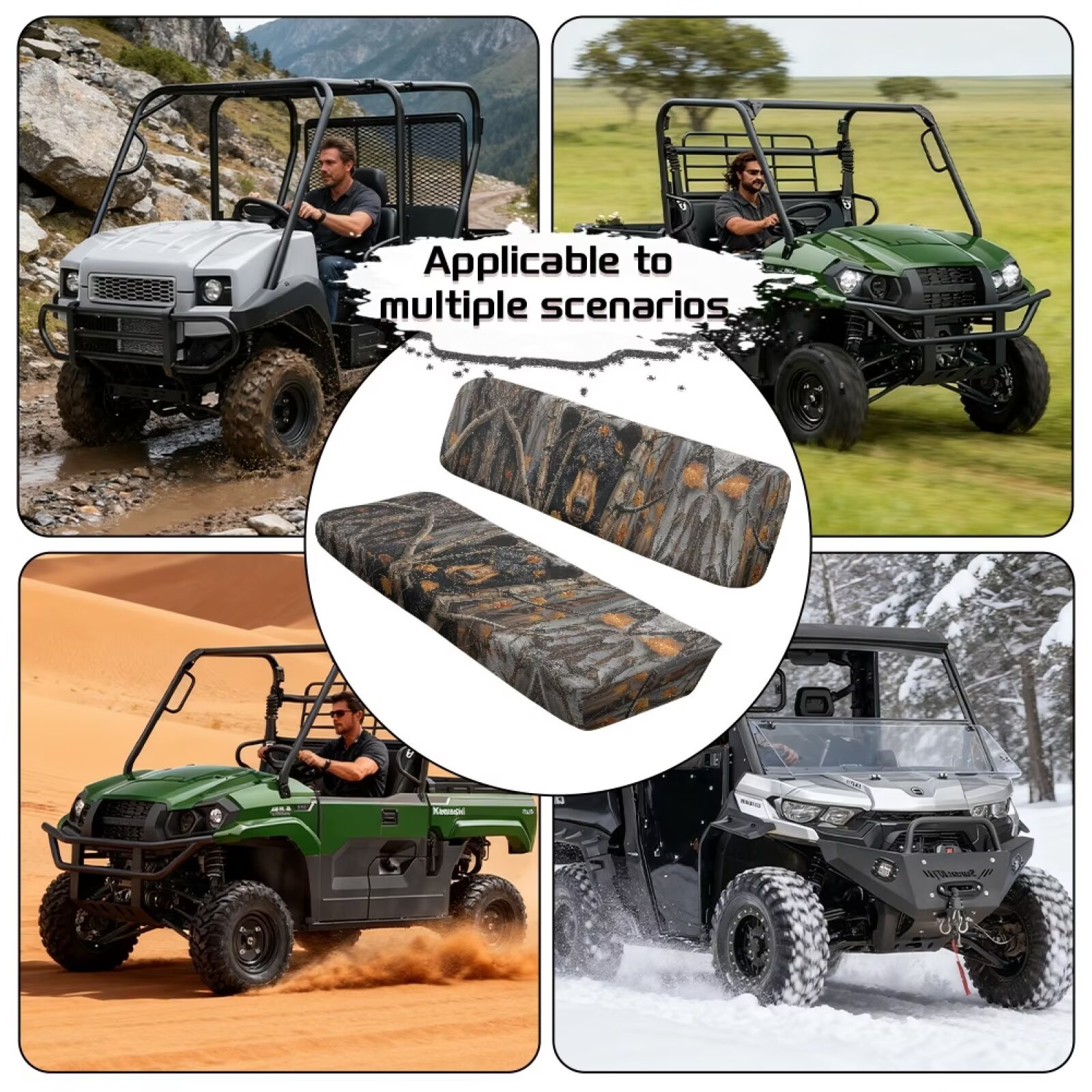 Yuyamidu Bear UTV Seat Cover Camo Hunting Mule Bench Seat Cover All-Season Protection UTV Seat Accessories Anti Slip Compatible with Kawasaki Mule 3010