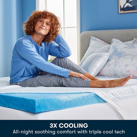Serta - Soothing Cool 3-Inch Gel Memory Foam Mattress Topper Twin - Blue
