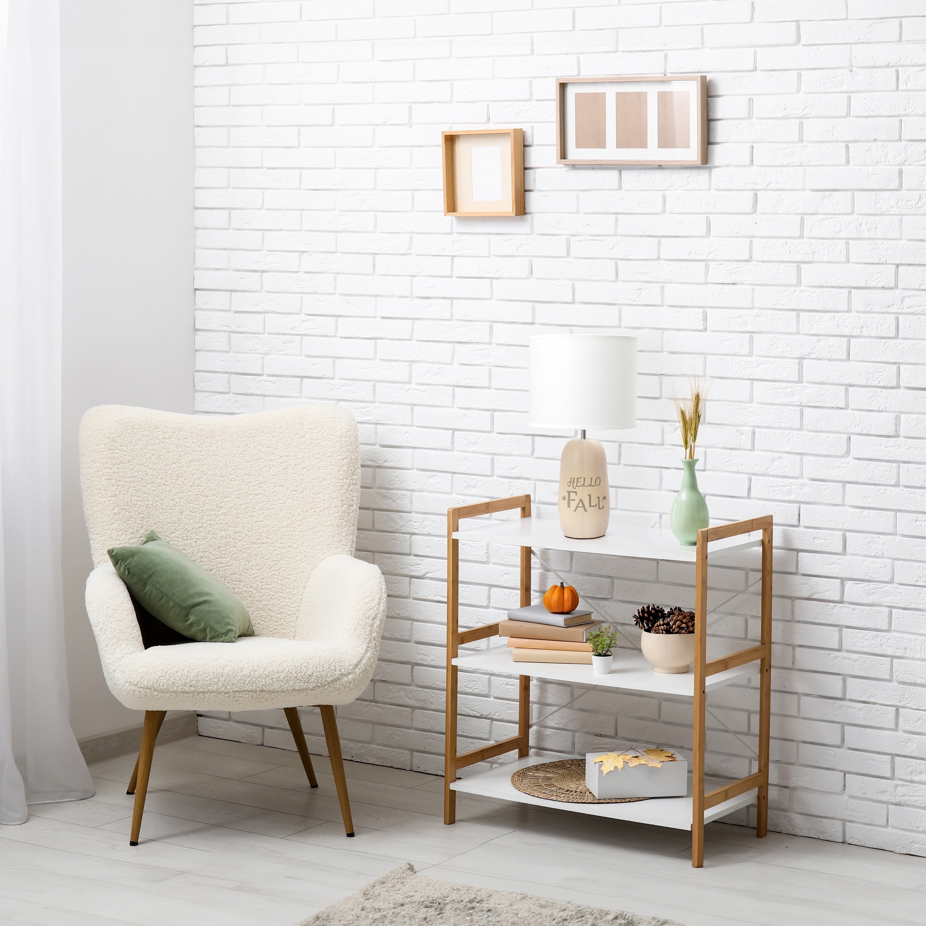 Simple Designs 17.88" Cozy Autumn "Hello Fall" Pumpkin-Shaped Table Lamp with White Drum Shade