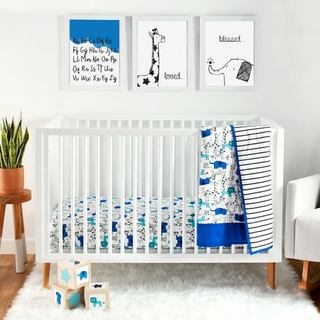 Little Star Organic Pure Organic Cotton Crib Bedding Set, 3 Pc, Blue-Modern Safari