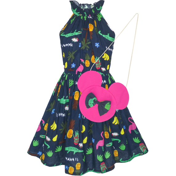 Girls Dress Crocodile Fruits Print Mickey Bag Birthday Party 5