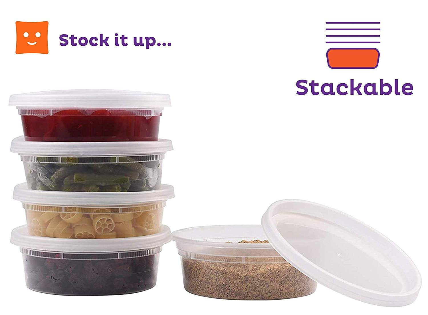 Food Storage Containers With Lids 48 Pack 8oz Plastic Deli Slime Soup Meal Prep Bpa Free Stackable Leakproof