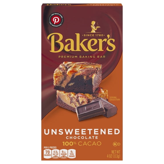 Pack Of 3 Baker's 100% Cacao Unsweetened Chocolate Baking Bar, 4 oz (Package May Vary)