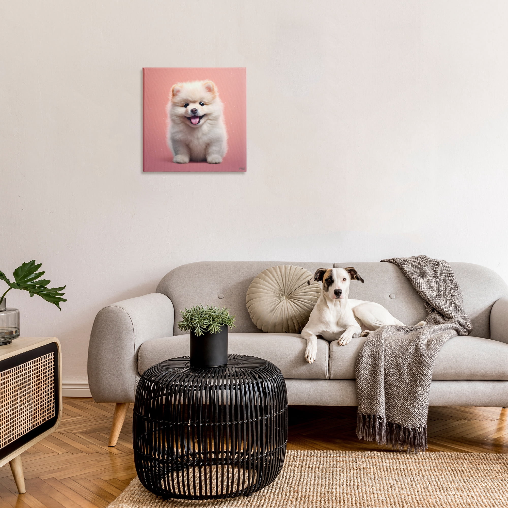 Stupell Industries Fluffy Puppy on Pink Animals & Insects Painting Gallery Wrapped Canvas Art Print Wall Art, 24 x 24
