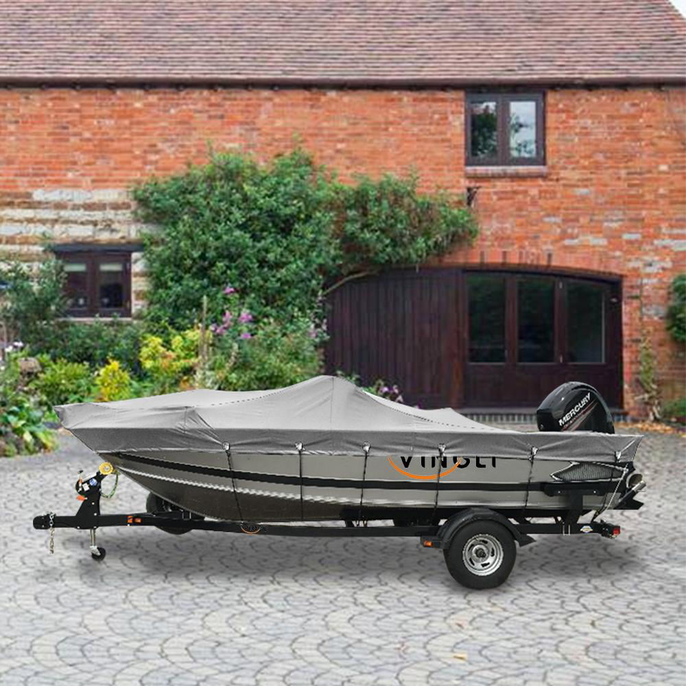 UBesGoo 600D Boat Cover Heavy Duty Waterproof Trailerable Boat Cover Gray