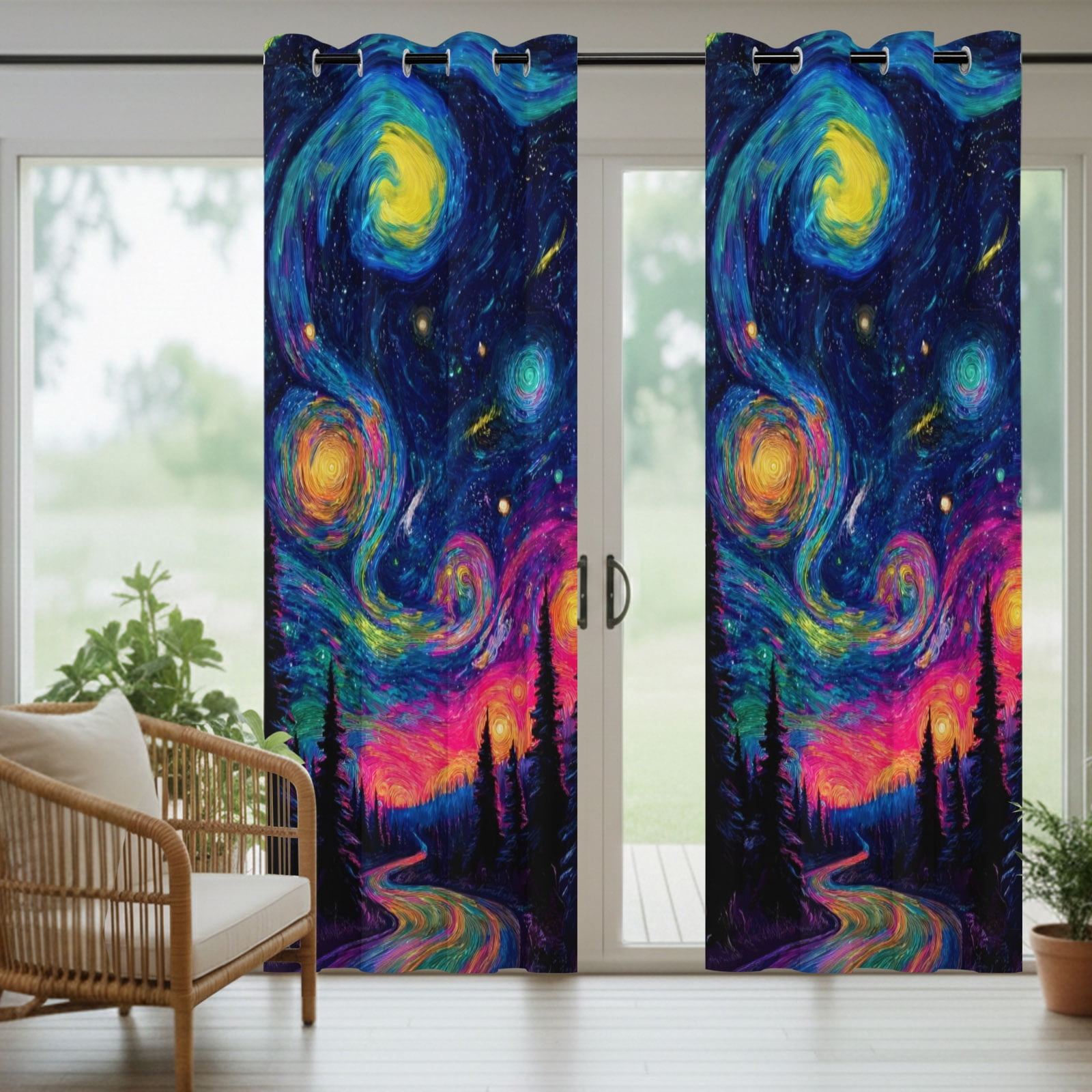 Abstract Starry Sky Outdoor Curtains for Patio, Path Forest Dreamy Impressionist Sunshade Privacy Drapes Grommet Waterproof Outside Curtains for Porch/Cabana/Balcony 54"x 108", 1 Panel