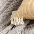 thumbnail image 2 of Phantoscope Soft Corduroy Velvet with Cotton Tassel Solid Square Cusion Accent Decorative Throw Pillow for Couch, 18" x 18", Beige, 2 Pack, 2 of 6