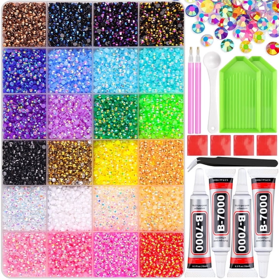 34000Pcs Resin Jelly Rhinestones for Bedazzling, Multicolor 3mm Flatback Gems for Diamond Art, Bedazzler Kit with 3Pcs 10ml B7000 Jewelry Glue for Bedazzle Thing Crafting Book Nail Art