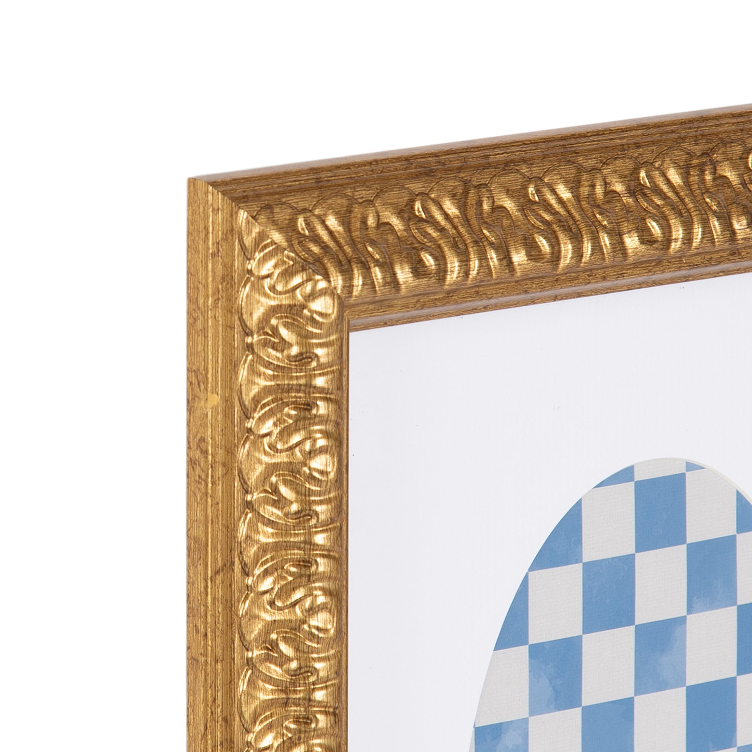 DesignOvation – 5x7 Picture Frame – Ornate Matted Antique Gold Tabletop Photo Frame