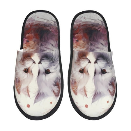 Balery White Red Cat Couple Slient Indoor Furry Fleece Comfort House Shoes Soft Non-Slip Home Shoes Cotton slippers House Slippers-- Medium