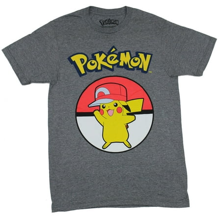 Pokemon Mens T-Shirt - Pikachu Enjoying Ash's Hat