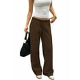thumbnail image 3 of Womens Wide Leg Sweatpants Interior Sweat Pants with Pockets Elastic Waisted Lounge Casual Trousers Brown XXL, 3 of 9