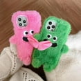 thumbnail image 4 of Green Plush Phone Case for iPhone 12/12 Pro, Cute Funny Tongue Warm Furry Cases, 3D Cartoon Fuzzy Winter Protective Cover for Women Girls, 4 of 6