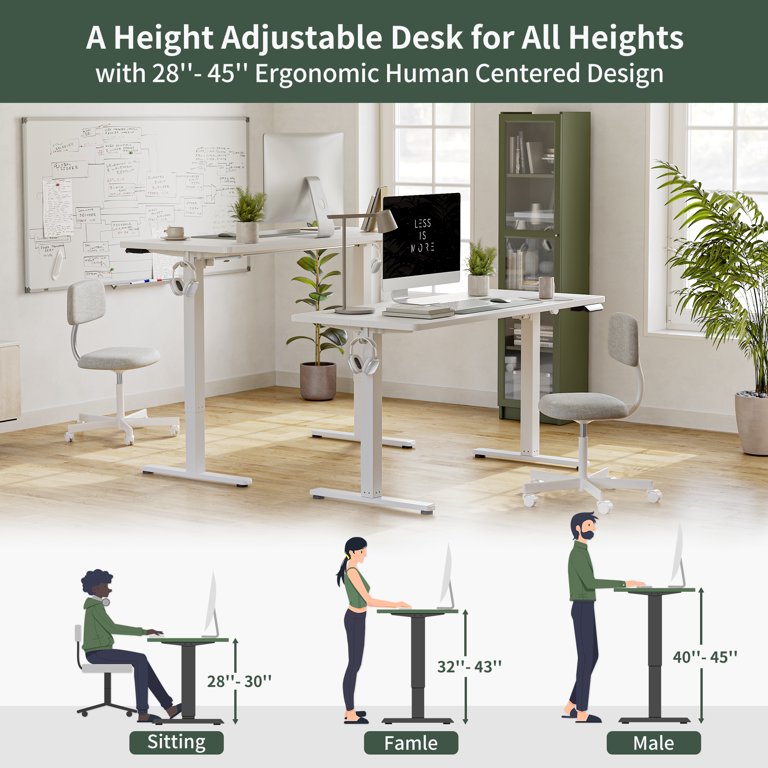 MXTARK 55'' x 24'' Stand Up Desk,Electric Height Adjustable Standing Desk, Adjustable Ergonomic Desk,Splice Board Home Office Computer Standing  Table,White Frame + White+Maple Top 