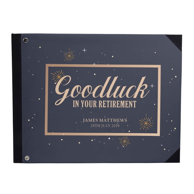Darling Souvenir Blue Shining Stars Personalized Printed Retirement PartyGuestBookHardbound Cover Sign InBookRegistry Scrapbook-7 x 9 Inches
