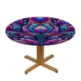 thumbnail image 3 of WERPE Boho Lotus Indian Hamsa Blue Ombre Neon Sherpa Outdoor Fitted Round Tablecloth, 36in-70in White, 3 of 7