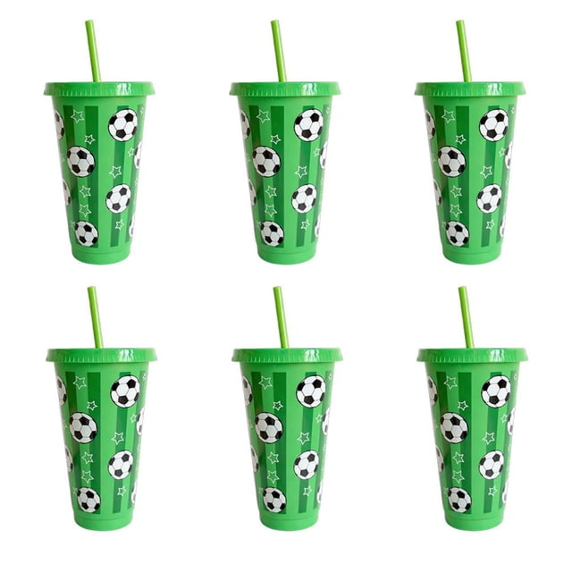 Soccer Plastic Tumbler with Lid and Straw, Reusable Football Cups, Eco Friendly Football Party Cups for Fan Men Women Soccer Team Gifts Favors Sports Themed Party Decoration