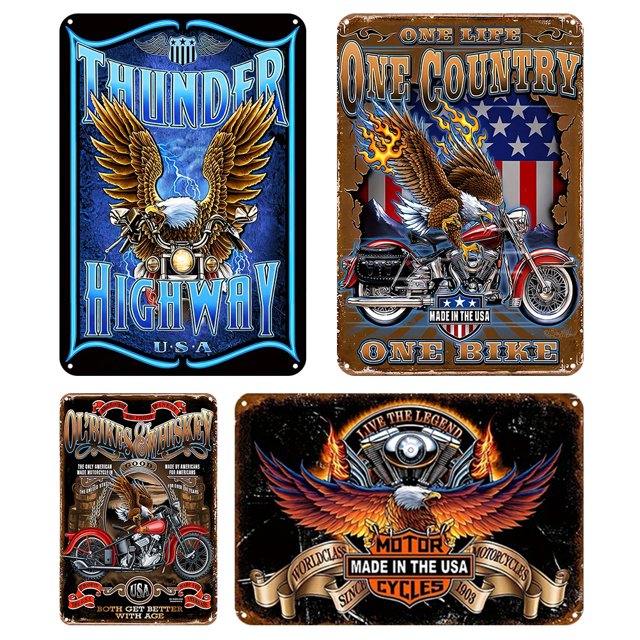 Kit Pintura Hierro Rectangular Con Placa Metal Vintage Motocicleta 4 Uds. 20x30cm