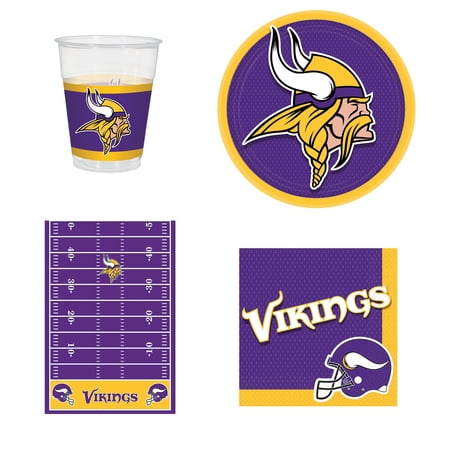 Amscan Minnesota Vikings Basic Party Kit 1 Table Cover 8 Paper Plates 25 Plastic Cups 16 Napkins