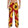 thumbnail image 2 of Picia Sunflowers On Red Mens Soft Woven Cotton Elastic Waistband Sleep Pajama Pant Lounge Sleep Pant With Pockets And Drawstring-, 2 of 9