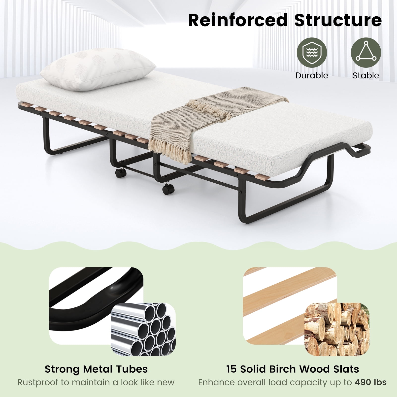 Gymax Folding Bed w/ Mattress Roll Away Guest Bed for Adult Space