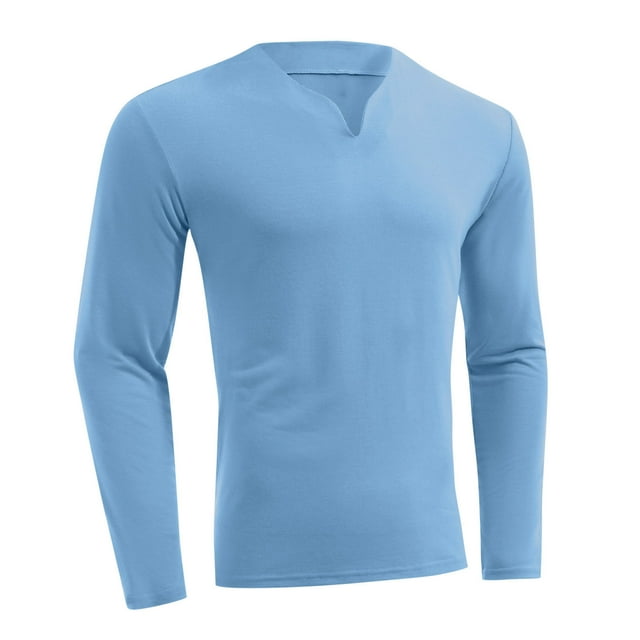 Birdeem Mens Fashion Casual Pullover Solid Color Splice Long Sleeve V-Neck Blouses