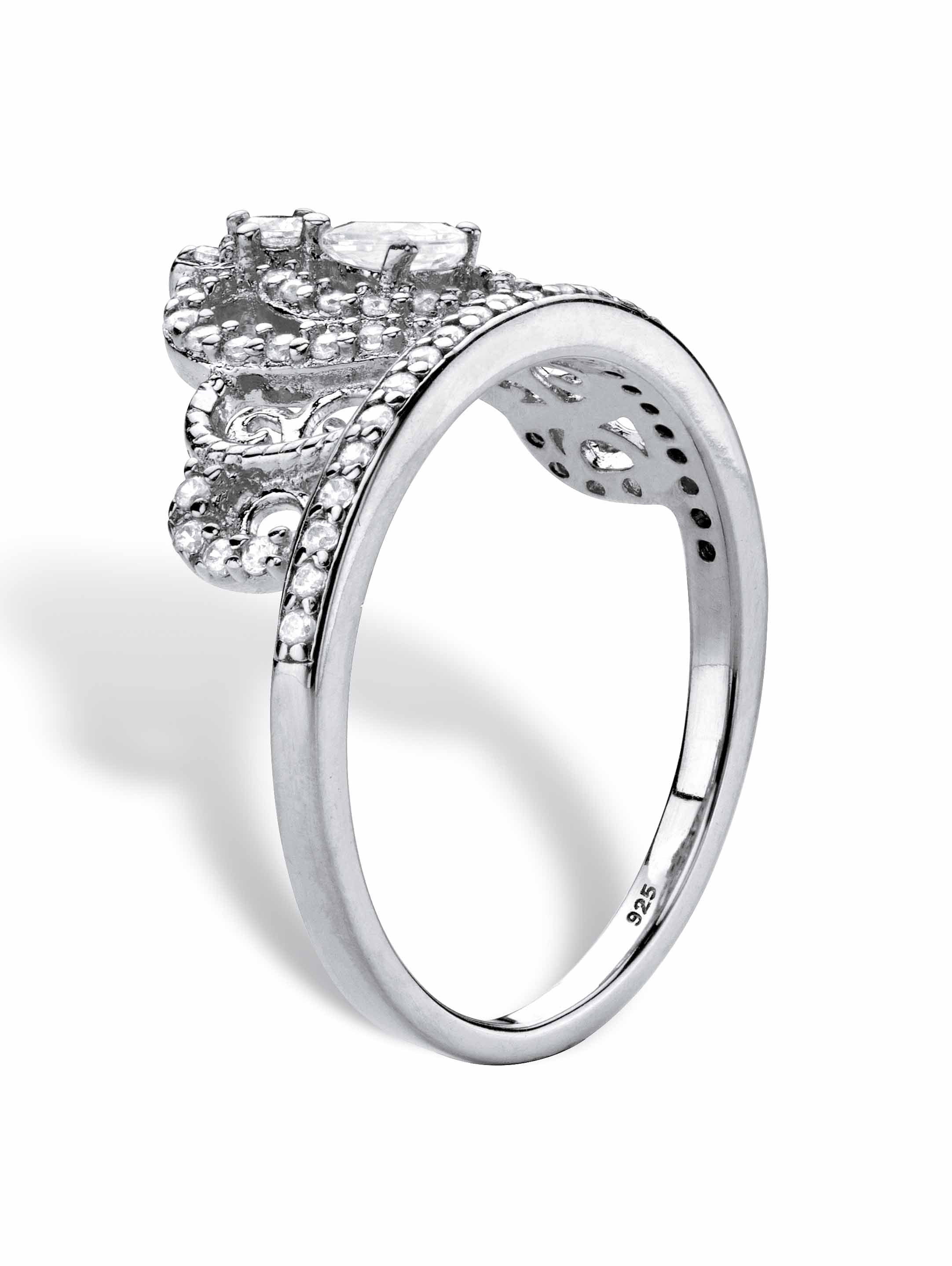 PalmBeach Jewelry Pear-Cut Cubic Zirconia Crown Ring .51 TCW in Gold-Plated or Sterling Silver