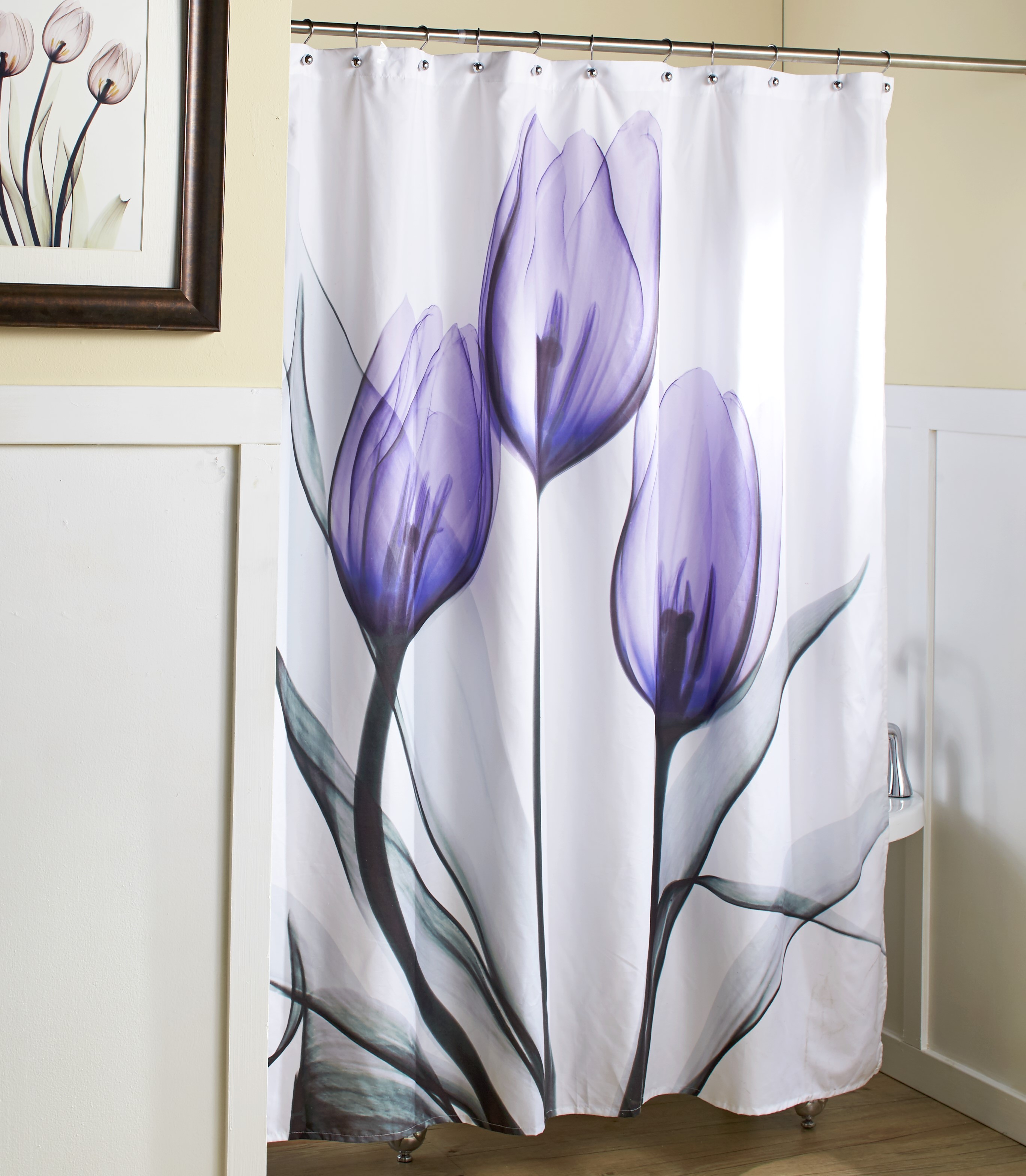 The Lakeside Collection Purple Floral Polyester Shower Curtain, 72" x 70"