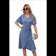 thumbnail image 2 of Vestido Cruzado para Mujer, Cuello en V, Corta, Lazo en la Cintura, Volantes, Abertura, Vestido Informal Midi, Gris Azul, XL, 2 of 9