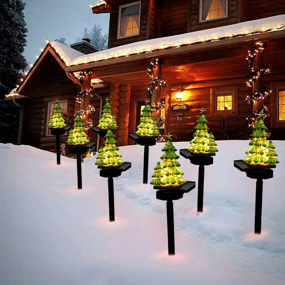 Solar Christmas Tree Lights Outdoor - Waterproof Resin Ground Stakes for Garden, Patio, (Set of 1, 16.9" Tall)