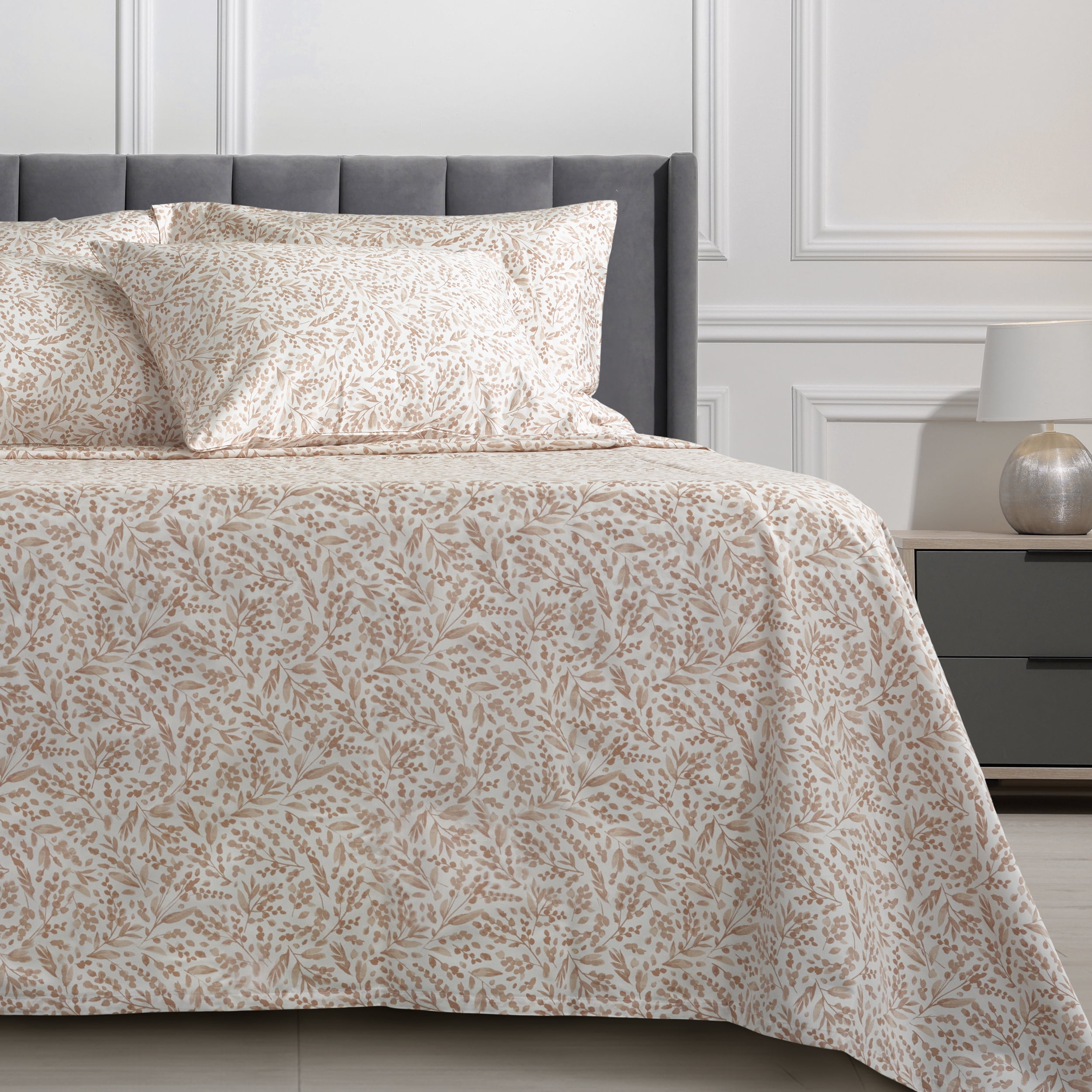 Serta 6-Piece 800 Thread Count Pink Botanical Print Cotton Rich Adult Bed Sheet Set, Queen - Deep Pocket