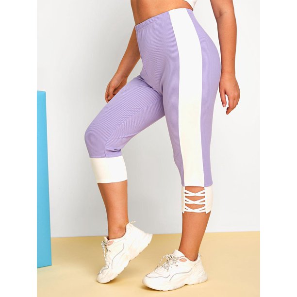 Bloqueo de colores de tamaño grande Leggings acanalados Crisscross Rosegal Leggings de talla grande