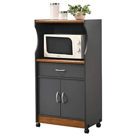 Exlonjet Microwave Kitchen Cart in Gray Oak